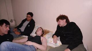 Allies arrive home after a party and end up having a trio!