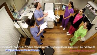 Student Nurses Lenna Lux, Angelica Cruz, & Reina Practice Examining every other first Day of Clinicals