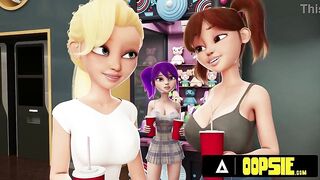 OOPSIE - 3 Futa Allies Whip Out Dicks For Wild Hardcore Trio In Theater! ANIMATED PORN!