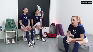 Locker Room After Football – 3 Beauties Share One Weenie & Get a Creampie