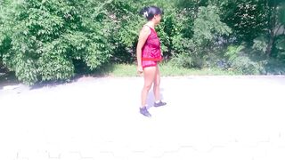 MOTORCYLE FEMALE Teasing In Public Doing Yoga Stretching And Greater amount Park