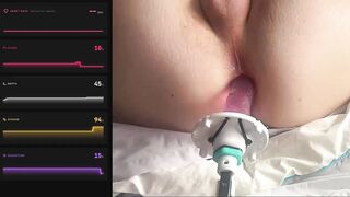 Transfem gets drilled in booty by machine with giant sex toy close up