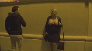 This Breasty Older Woman Goes Out on the Street with Her Boobs Out Looking for Youthful Chaps to Bang
