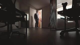 Coworkers Use Empty Office on Holiday – Standing Bang by the Kitchen Door Ends with Cum on Her Face