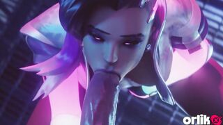Sombra From Overwatch - Sloppy Oral pleasure, Doggy position Large Booty in Oil and Titfuck Ejaculation CG Animation