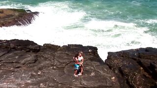 2 slutty lesbos head to the rocky beach to go down on every other, kiss, and finger every other.