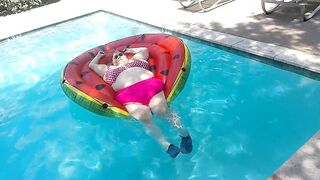 Short Movie scene of big beautiful woman Nurse Vicki Floating on Her Giant Watermelon