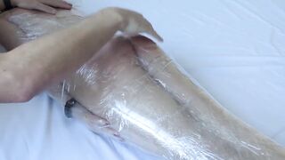 Cute T-girl wrapped in plastic! Flogging! Ejaculation in her throat! Used til this babe cums!