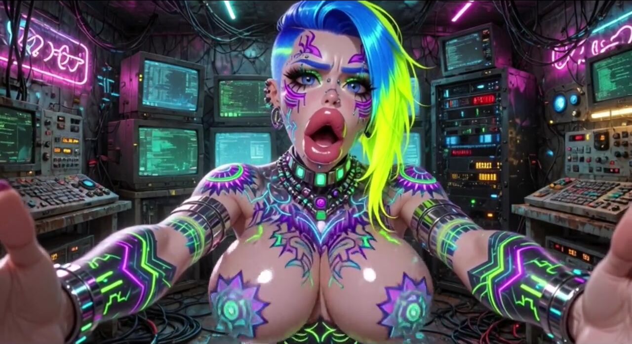 Cyberpunk Style Chicks Bouncing Tits, Ai Animation