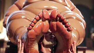 SSBBW Makes Slim Serf Lick Her Perspired Feet