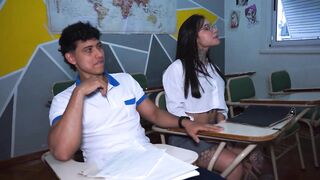 They Nearly Got Caught! Large-Butt AntoMagali Bangs Her Colombian Classmate Whilst the Teacher Isn't Looking