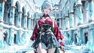 Ice Throne! Silver-haired Mage in Red-green Gown Kneeling, Blue-haired Partner Teasing in Kingdom!