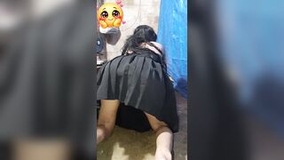 Transvestite woman perreates her butt cheeks for her boy