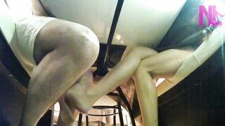Carnal Barefoot Footsie in Restaurant