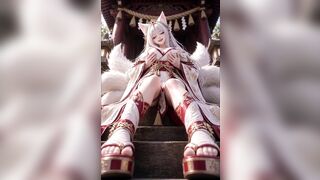 cg hentai kitsune masturbates on temple stairs and rides her dicks