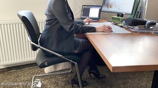 Business woman sex tool play in home office