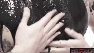 Jizz Overspread Damian Dragon Splits Over Yoshi Kawasakis Gaped Dark hole