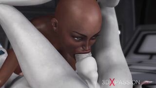 Hawt sci-fi female alien plays with a ebony hotty in the space station