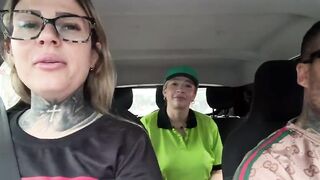 I put the gas station attendant in the car so this babe could have great sex with me and my spouse until that babe was drooling cum all over his dong, the drool from her vagina even oozed onto his nuts!