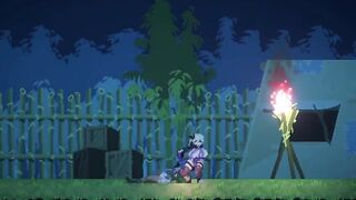 2D Anime Game - Cute ninja comics gal dominates and squeezes cum