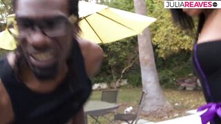 Black doxy groans as a monster ebony knob thrusts her hirsute vagina hard