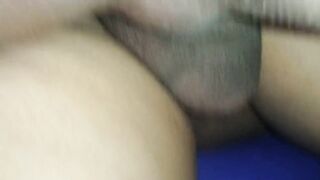 Cuckold cum cleaning after I got creampied by ebony hunk in front of him