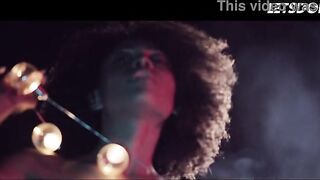 Black Chick Widens Her Twat Wide Below Red Neon... Oiled Melons Glistening