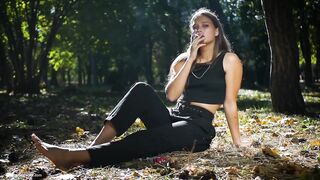Seductive Russian Girl Smokin' Cigarette in Studio