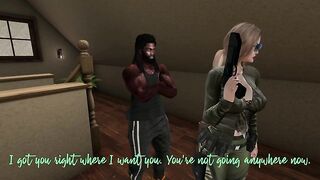 Second Life Ebony chap screws white woman bounty hunter