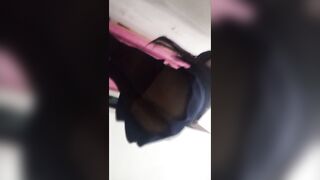 Girl crossdresser wearing patyhose plays with booty plug in her booty