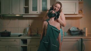 Shut the Bang Up and Take It - Stepmom Gags Slim Stepdaughter in the Kitchen
