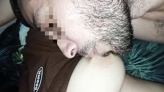 My spouse gets very cheerful when I let him suck my large natural titties all day lengthy