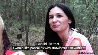 Girlfriends XXX - Tiny Keira & Michelle Discover a Secluded Spot for a Wild threesome & Cunt Licking in the Forest