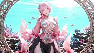 Pink Mermaid Queen! Intimate Gaze in the Underwater Palace, From Unfathomable Sea Fantasies to Beach Orgasm.