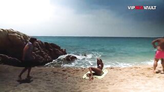 Tattooed Black Cutie Deepthroats Athletic Wang on Rocky Cliffs
