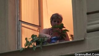 60 years old granny swallows large rod