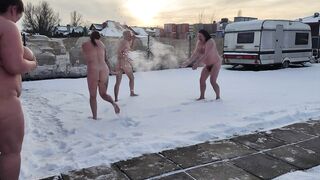 Swingers. 2 Married Couples Play in the Snow In nature's garb. the Sweethearts Pee in the Snow and the Males Lick It off.