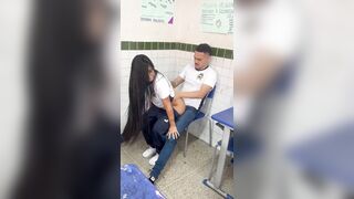 During recess at her school in Fortaleza, an eighteen-year-old student sat on her ally's ramrod in the classroom.