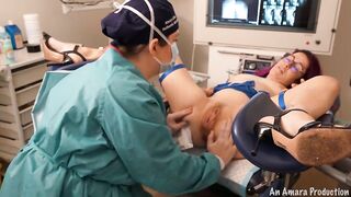 Gynecology Examiation - Fingering and Fisting with Latex Gloves and a Surgical Gown