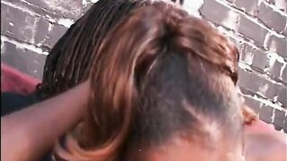 Ebony doxy gets her excellent taut butt fucked doggystyle on the sofa