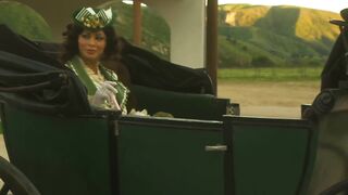 Carriage Sex in the Wild West - Bushy Brunette hair in a Corset Rides Penis