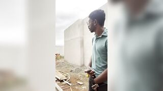 Engineer masturbating at the construction web site.