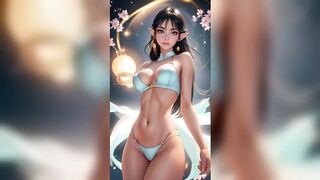 Ebony Hair Elf White Bikini Moonlit Blossom Dance - Hot AI Hotties