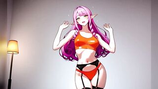 Pink Shaggy Elf Orange Bikini Neon Dance - Hot AI Honeys