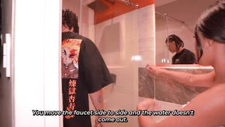 A pretty Colombian woman calls the hottest dude in the building to assist her with her shower
