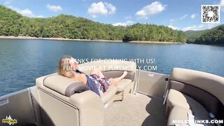 Flirty golden-haired sweetheart is giving a blow job to a sexually excited man during the time that in his boat