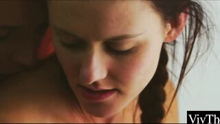 Charming redhead has her hairless snatch licked by her girlfriend