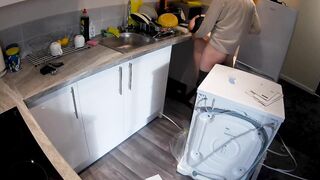 Excited wife seduces plumber in the kitchen whilst spouse at work