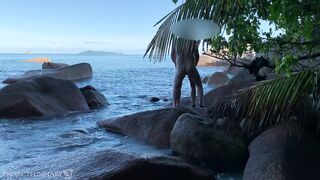 spying a exposed honeymoon pair - sex on public beach in paradise