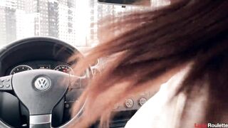 Hawt blow job in the parking lot with cum swallowing